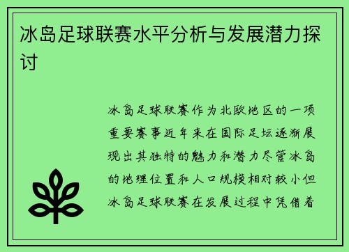 冰岛足球联赛水平分析与发展潜力探讨